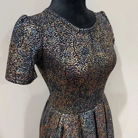 LuLaRoe Amelia Dress Unicorn Multicolored Mermaid Holographic/Iridescent Pattern